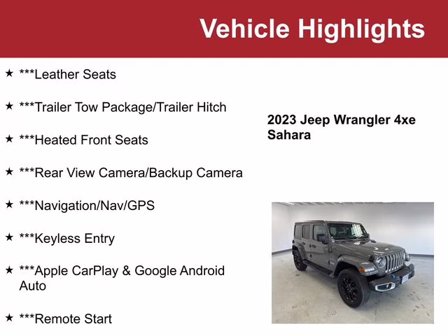 Used 2023 Jeep Wrangler 4xe Sahara 4XE with VIN 1C4JJXP66PW524524 for sale in Waite Park, Minnesota