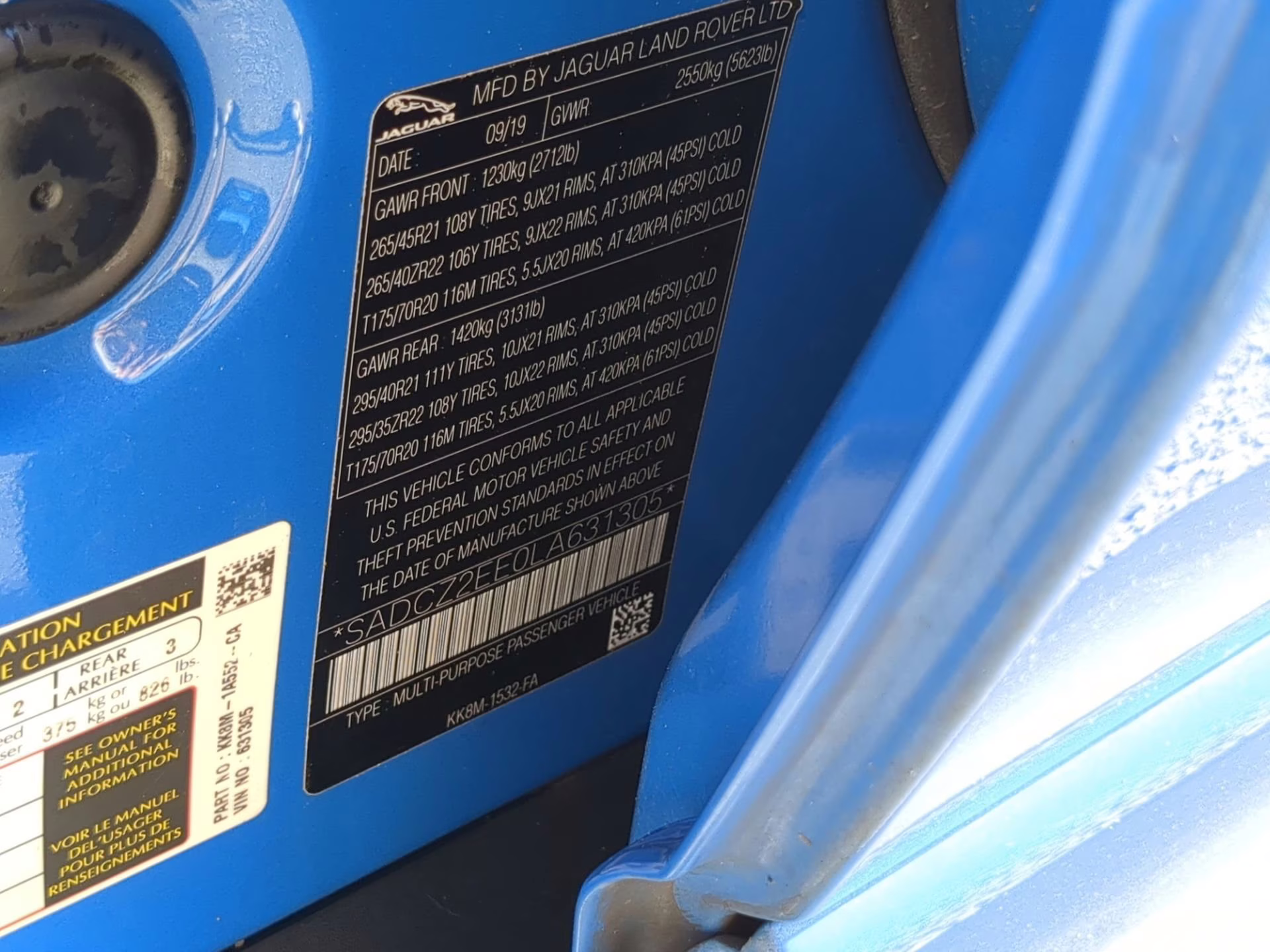 2020 Ultra Blue Metallic Jaguar F-PACE SVR AWD SUV