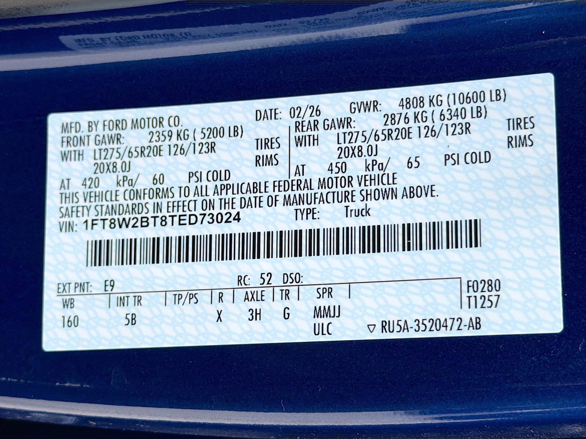 2026 Argon Blue Metallic Ford Super Duty F-250 SRW Lariat 4X4 Truck