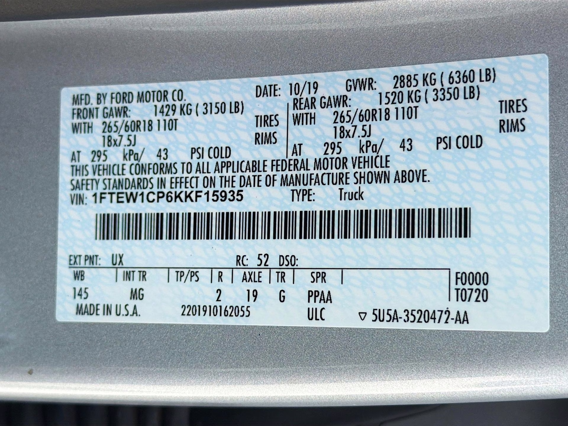 2019 Ingot Silver Metallic Ford F-150 XLT RWD Truck