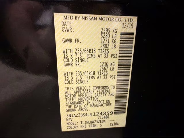 2020 Super Black Metallic Nissan Murano SV AWD SUV