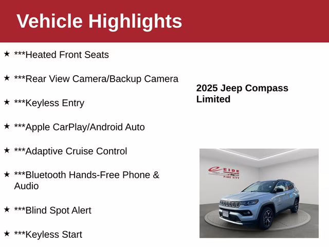 2025 Silver Zynith Metallic Clearcoat Jeep Compass Limited 4X4 SUV