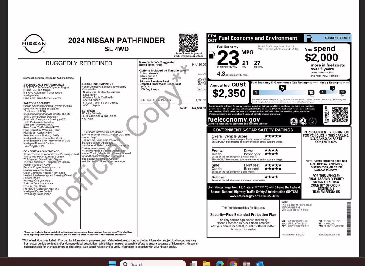 2024 Solid Gray/Super Black Nissan Pathfinder SL 4X4 SUV