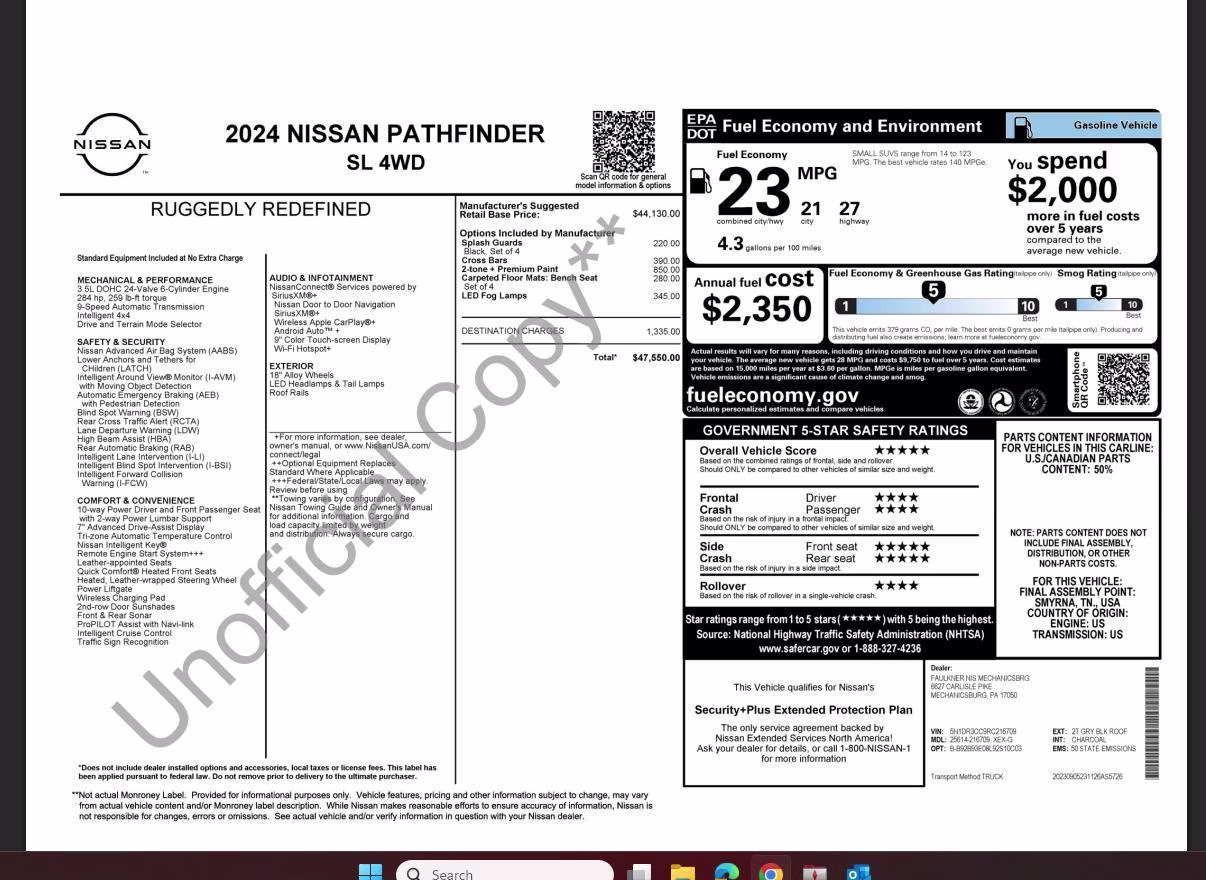 2024 Solid Gray/Super Black Nissan Pathfinder SL 4X4 SUV