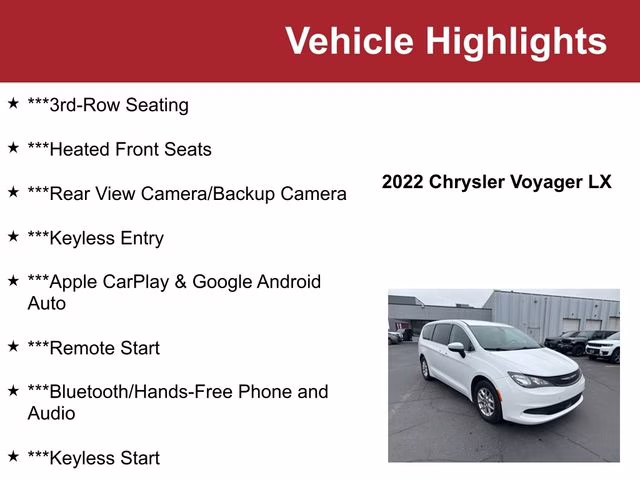 Used 2022 Chrysler Voyager LX with VIN 2C4RC1CG5NR160188 for sale in Waite Park, Minnesota