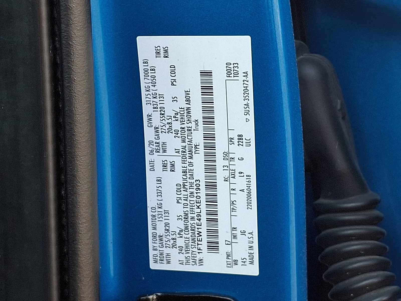 2020 Velocity Blue Metallic - E7 Ford F-150 XL 4X4