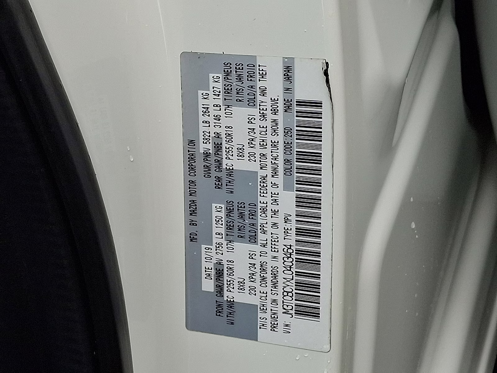 2020 Snowflake White Pearl Mica - 25D Mazda CX-9 Touring AWD