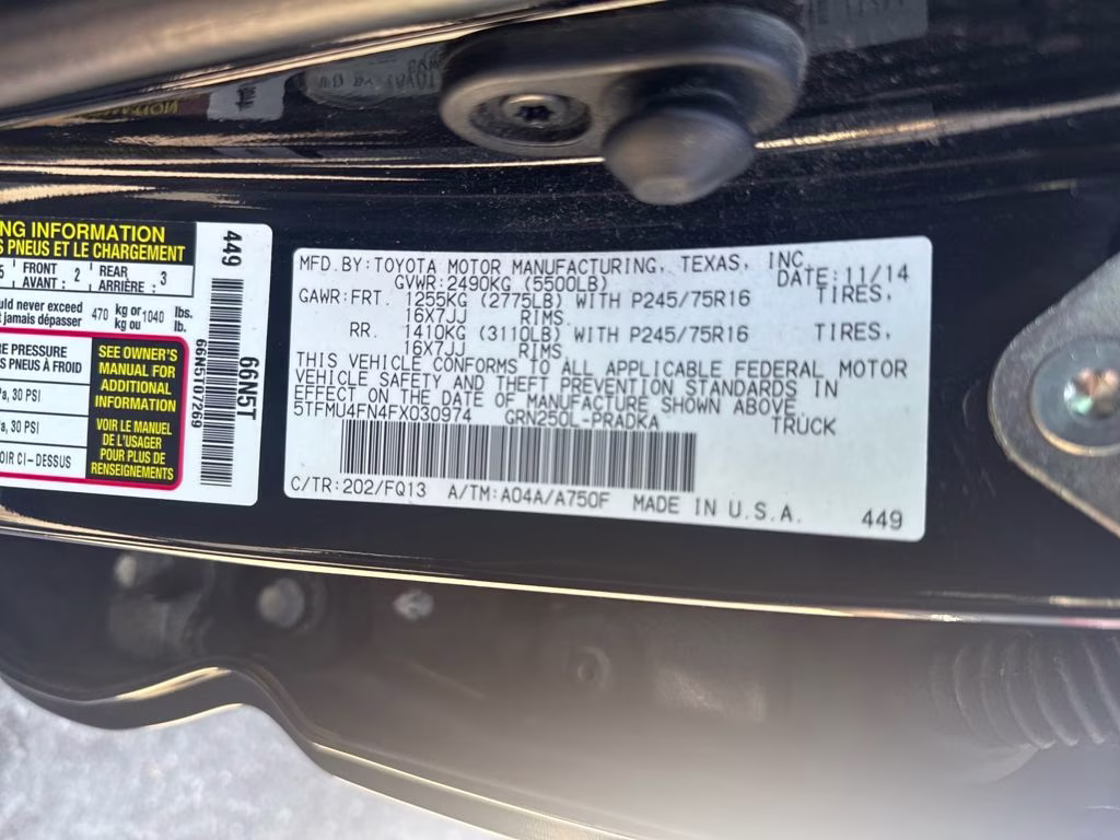 2015 Black Toyota Tacoma Base 4X4 Truck