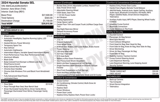 2024 Aero Silver Hyundai Sonata SEL FWD Sedan