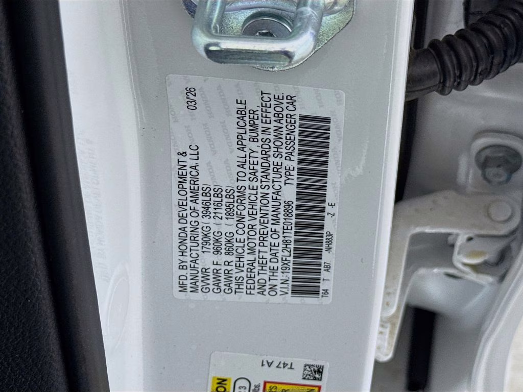 2026 Platinum White Pearl Honda Civic Sport FWD Hatchback