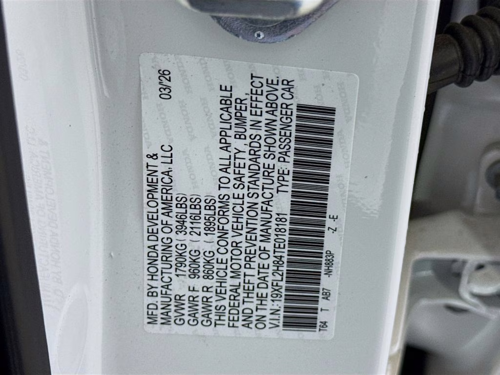 2026 Platinum White Pearl Honda Civic Sport FWD Hatchback