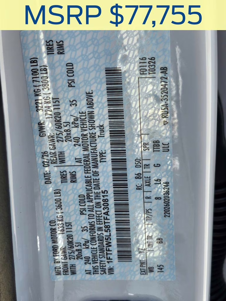 2026 Oxford White Ford F-150 Lariat 4X4 Truck