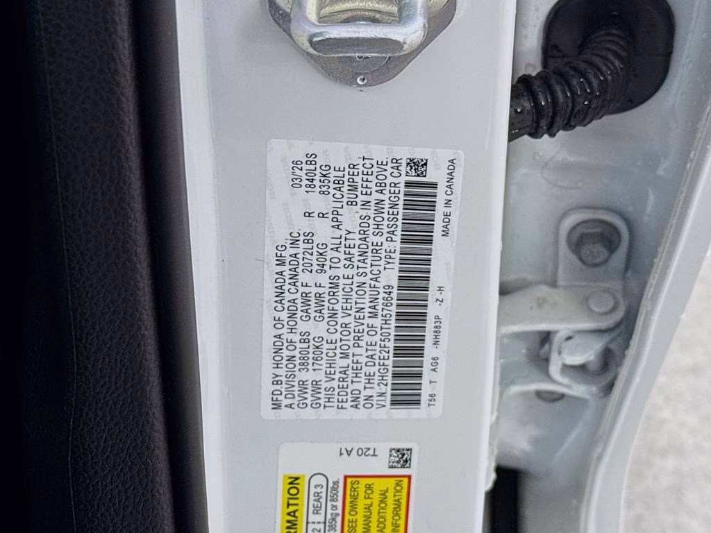 2026 Platinum White Pearl Honda Civic Sport FWD Sedan