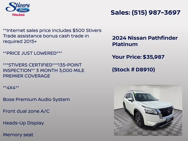 2024 Pearl White Tricoat Nissan Pathfinder Platinum 4X4 SUV