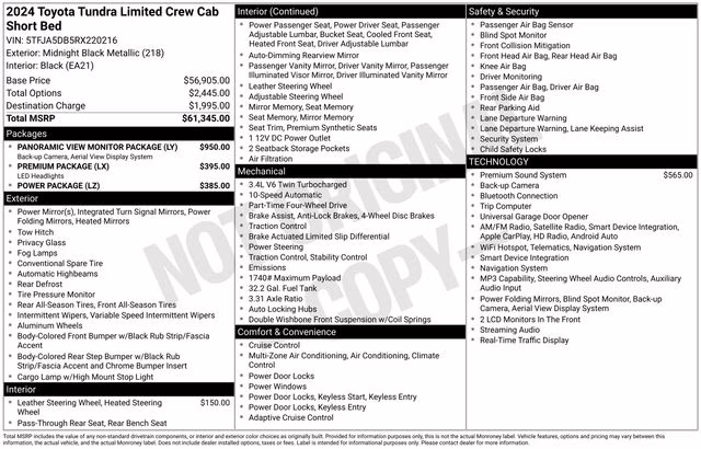 2024 Midnight Black Metallic Toyota Tundra Limited 4X4 Truck