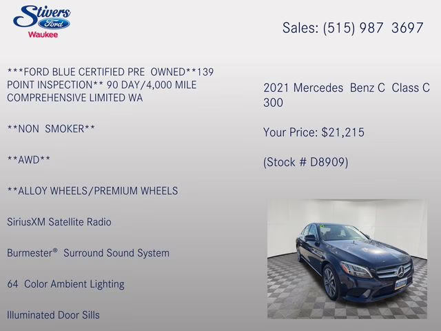 2021 Blue Mercedes-Benz C-Class C 300 AWD Sedan
