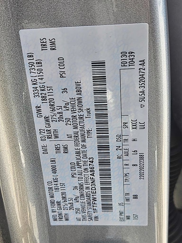 2022 Silver Metallic Ford F-150 Platinum 4X4 Truck