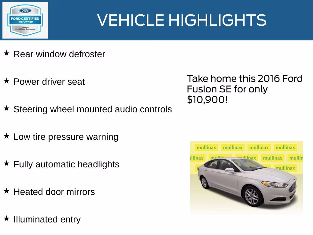 2016 White Platinum Clearcoat Metallic Ford Fusion SE FWD Sedan