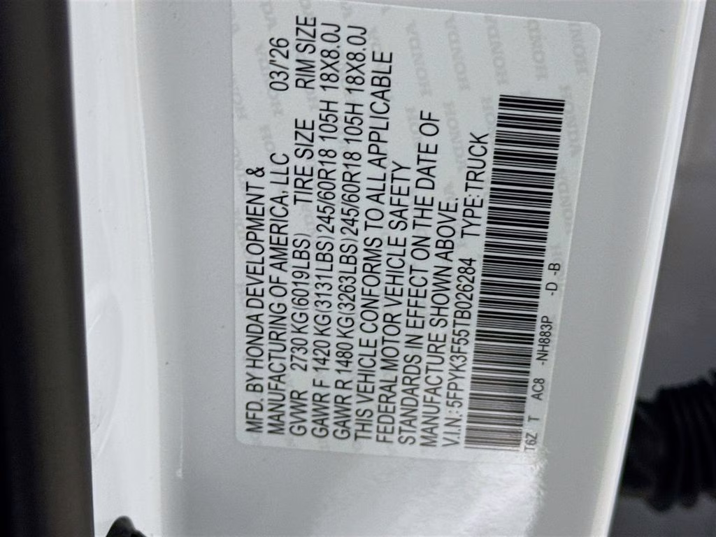 2026 Platinum White Pearl Honda Ridgeline RTL AWD Truck