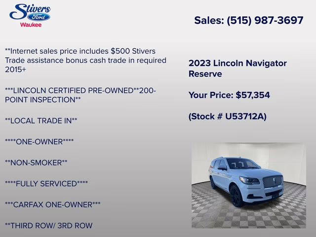 2023 Pristine White Metallic Tri-Coat Lincoln Navigator Reserve 4X4 SUV