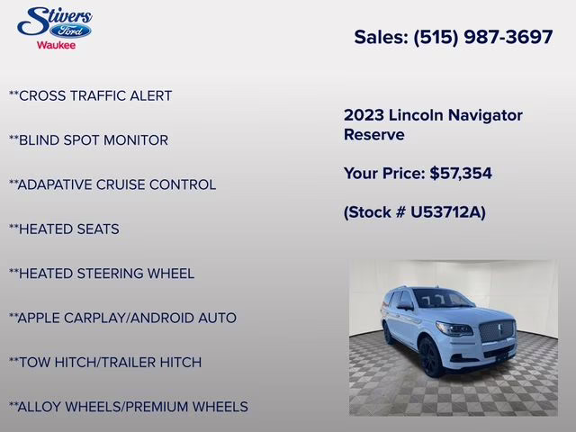 2023 Pristine White Metallic Tri-Coat Lincoln Navigator Reserve 4X4 SUV