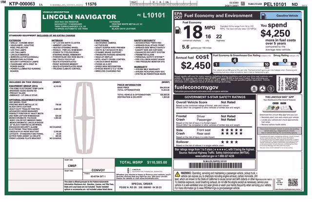 2023 Pristine White Metallic Tri-Coat Lincoln Navigator Reserve 4X4 SUV