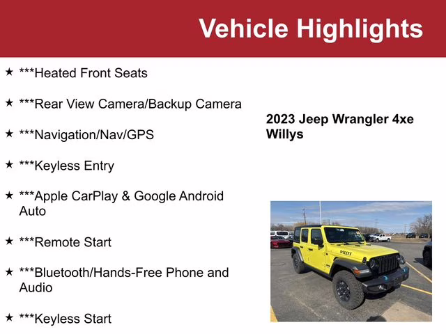 Used 2023 Jeep Wrangler 4xe Willys 4XE with VIN 1C4JJXN6XPW684036 for sale in Waite Park, Minnesota