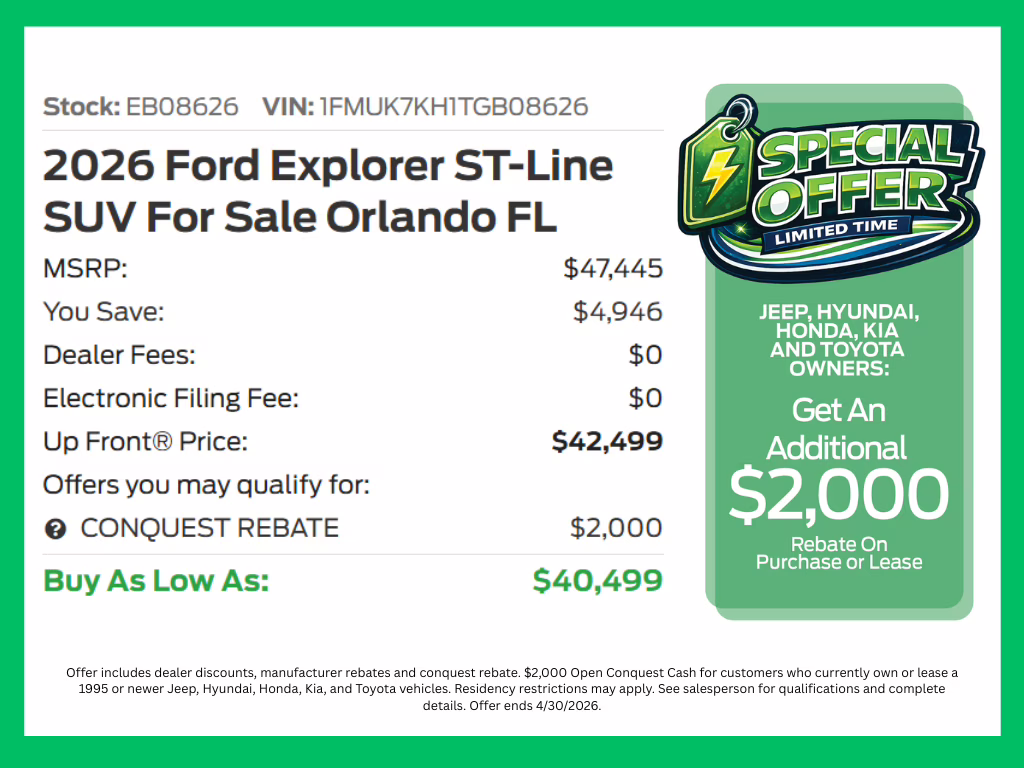 2026 Rapid Red Metallic Tinted Clearcoat Ford Explorer ST-Line RWD SUV