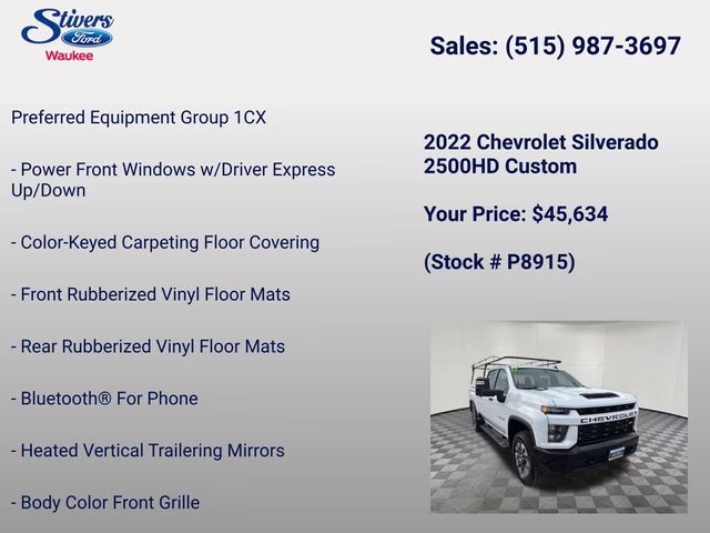 2022 Summit White Chevrolet Silverado 2500HD Custom 4X4 Truck