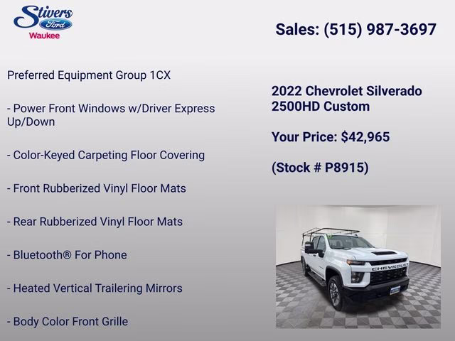 2022 Summit White Chevrolet Silverado 2500HD Custom 4X4 Truck