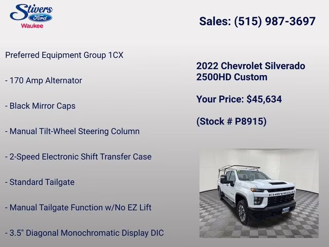2022 Summit White Chevrolet Silverado 2500HD Custom 4X4 Truck