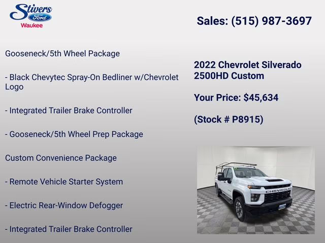 2022 Summit White Chevrolet Silverado 2500HD Custom 4X4 Truck