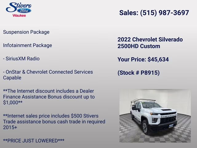 2022 Summit White Chevrolet Silverado 2500HD Custom 4X4 Truck