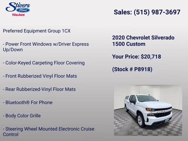 2020 Summit White Chevrolet Silverado 1500 Custom 4X4 Truck