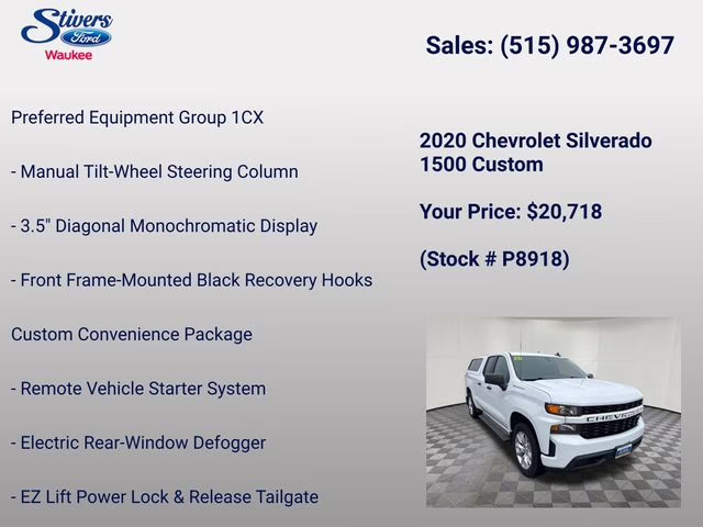 2020 Summit White Chevrolet Silverado 1500 Custom 4X4 Truck