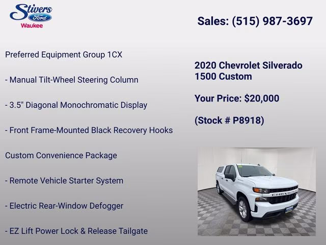 2020 Summit White Chevrolet Silverado 1500 Custom 4X4 Truck