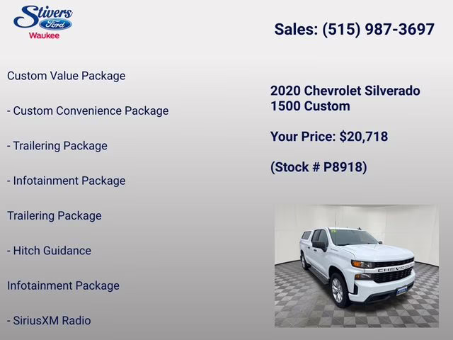 2020 Summit White Chevrolet Silverado 1500 Custom 4X4 Truck