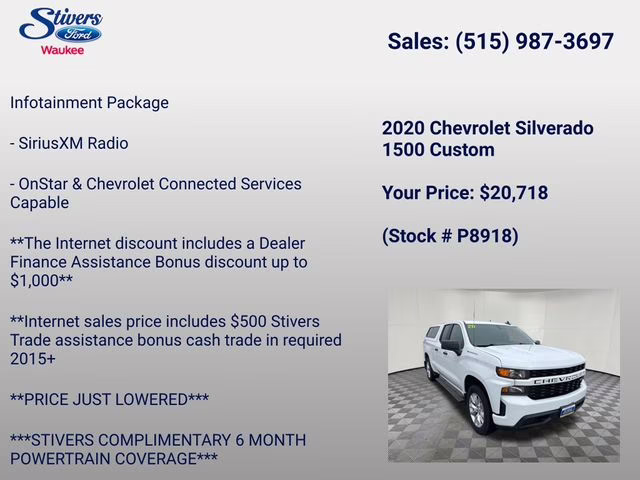 2020 Summit White Chevrolet Silverado 1500 Custom 4X4 Truck