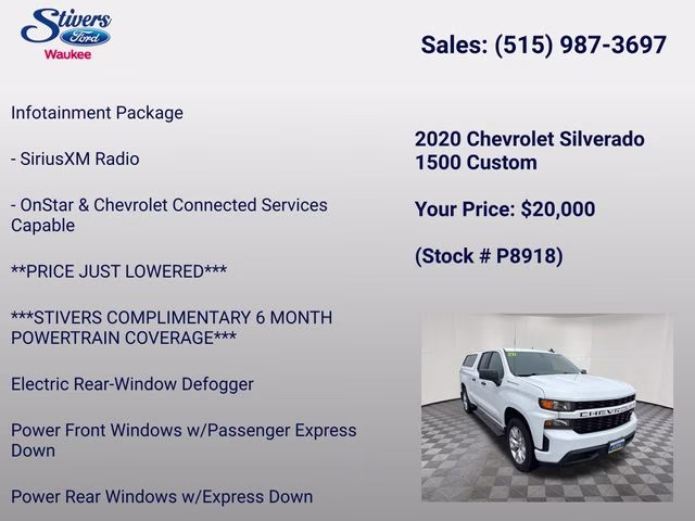 2020 Summit White Chevrolet Silverado 1500 Custom 4X4 Truck