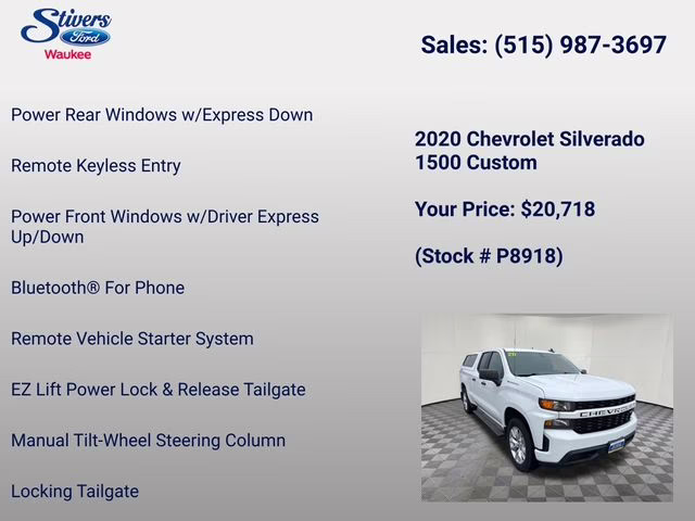 2020 Summit White Chevrolet Silverado 1500 Custom 4X4 Truck