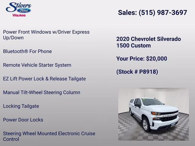 2020 Summit White Chevrolet Silverado 1500 Custom 4X4 Truck