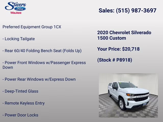 2020 Summit White Chevrolet Silverado 1500 Custom 4X4 Truck
