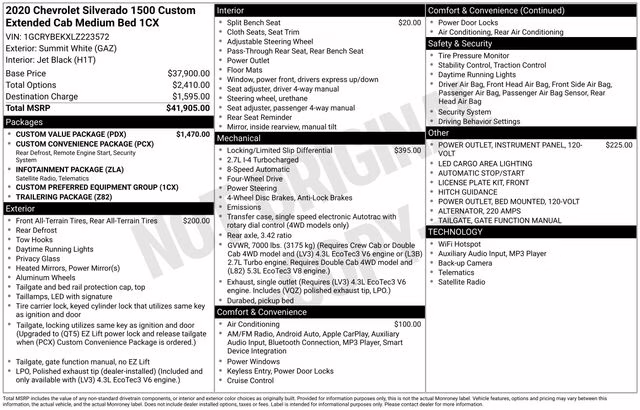 2020 Summit White Chevrolet Silverado 1500 Custom 4X4 Truck