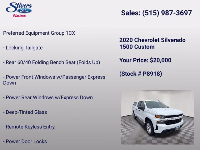 2020 Summit White Chevrolet Silverado 1500 Custom 4X4 Truck