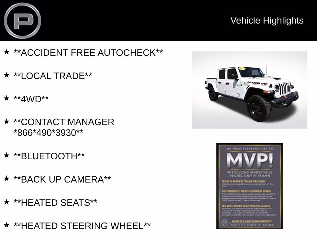 2022 Bright White Clearcoat Jeep Gladiator Mojave 4X4 Truck