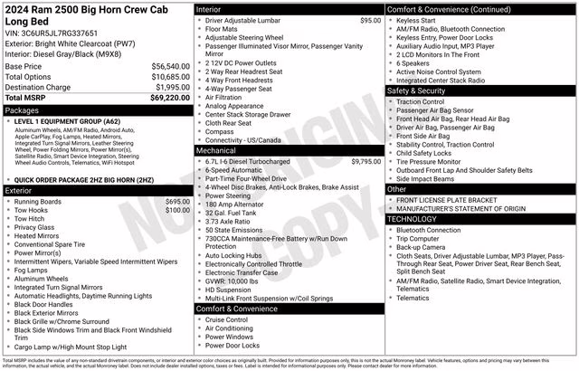 2024 Bright White Clearcoat Ram 2500 Big Horn 4X4 Truck