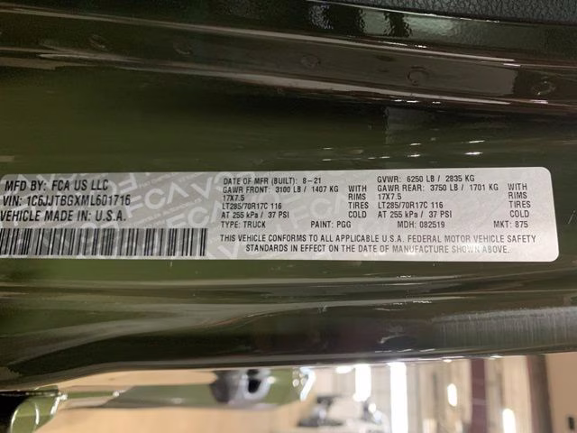 2021 Sarge Green Clearcoat Jeep Gladiator Rubicon 4X4 Truck