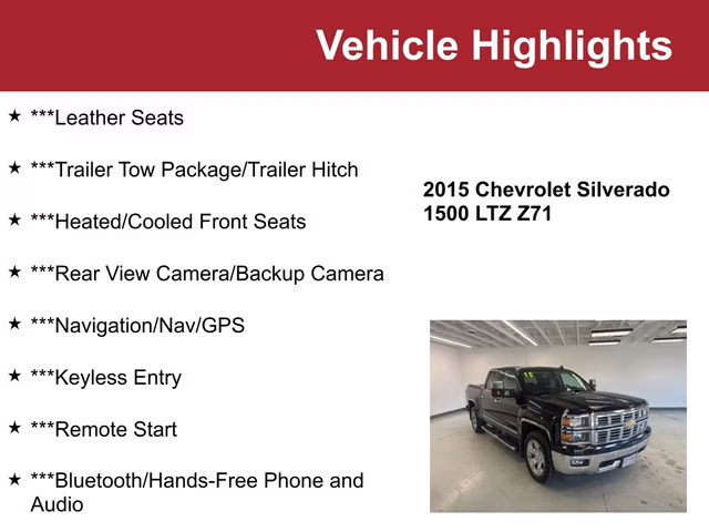 2015 Black Chevrolet Silverado 1500 LTZ 4X4 Truck