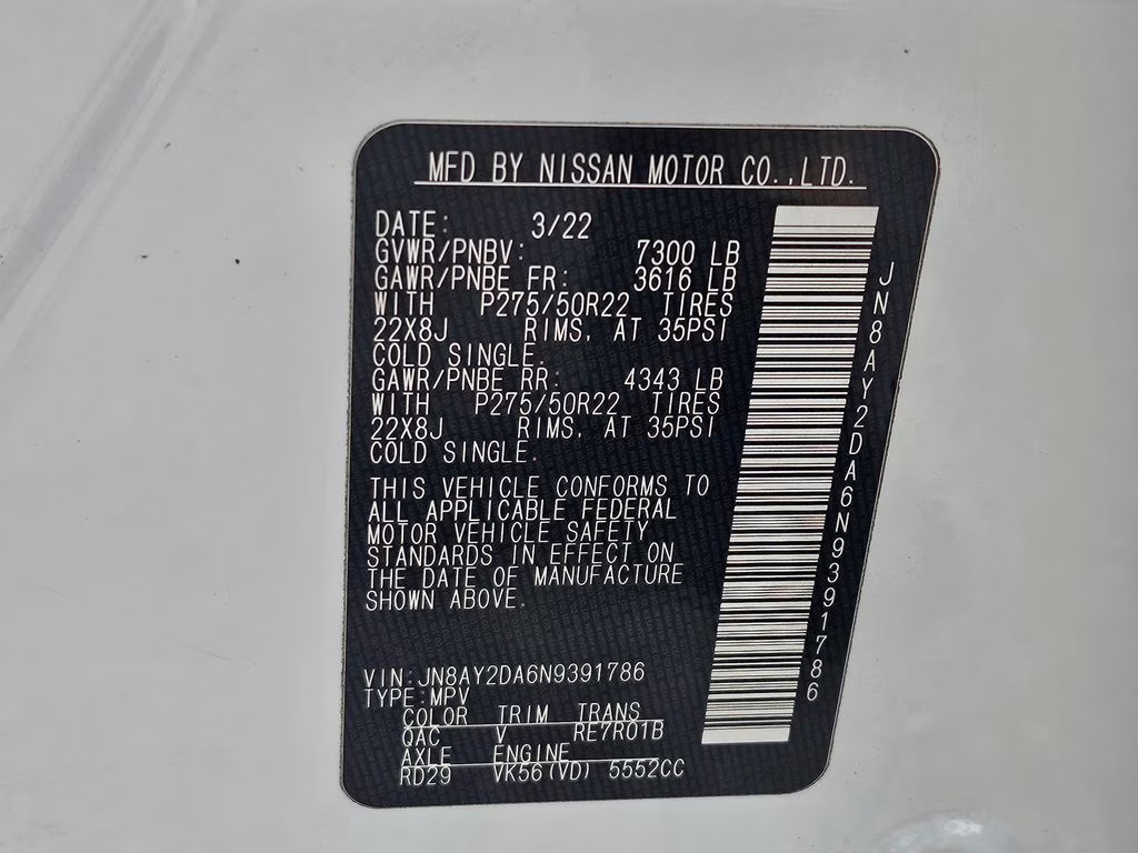 2022 Aspen White Tricoat Nissan Armada Platinum RWD SUV