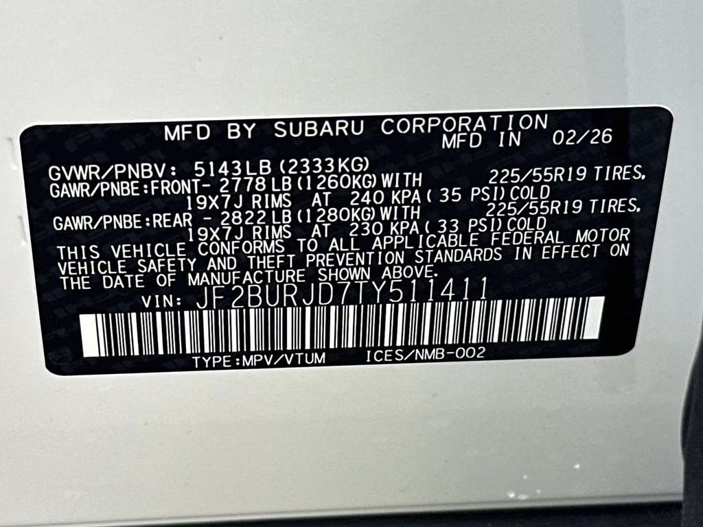 2026 Wh6 Subaru Outback Touring XT AWD SUV